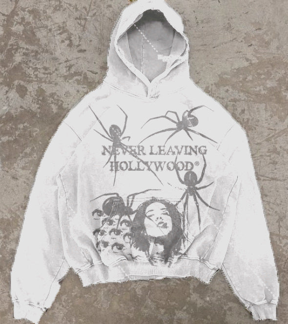 Gothic spider print hoodie autumn and winter fleece American hoodie pullover Y2K sweatshirt