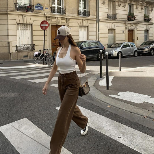 INS European and American vintage Straight leg high waist slim brown jeans for Women Fall 2021 A hair replacement