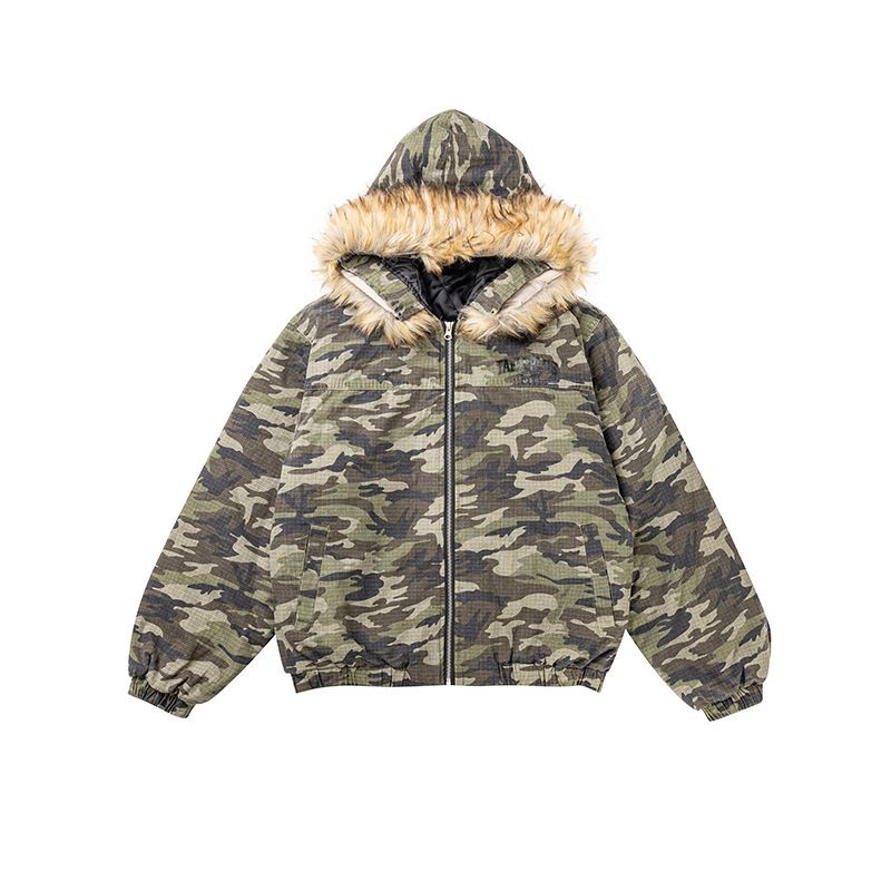 Winter American street trend camouflage detachable wool-neck flight cotton jacket