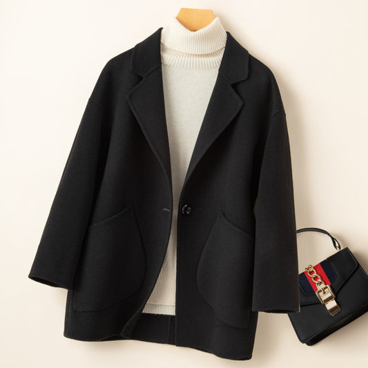 Cocoon type double-sided wool coat female short 24 autumn and winter  version new all loose wide version woolen coat