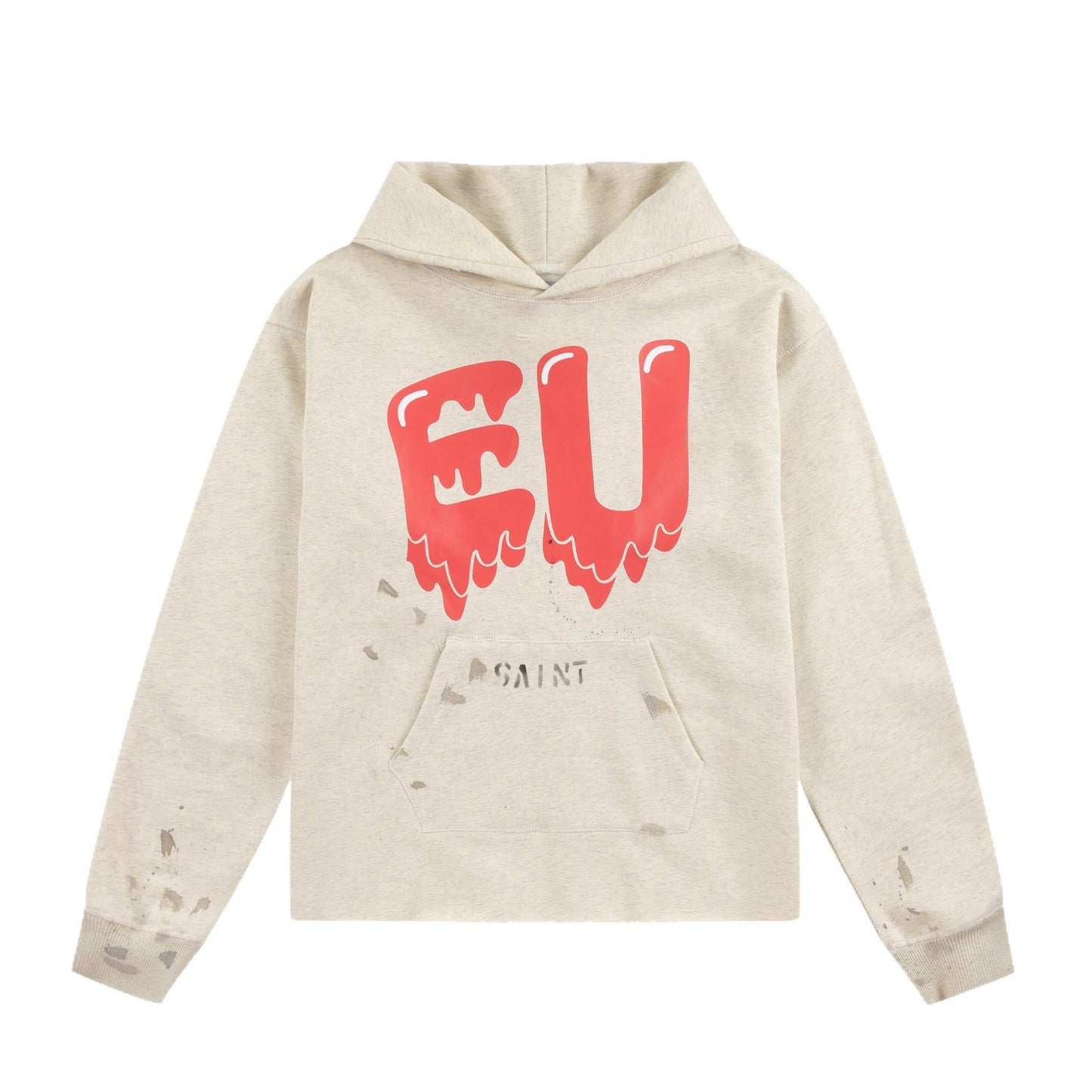 Saint Michael's American street style distressed hoodie, loose hooded pullover hoodie trend