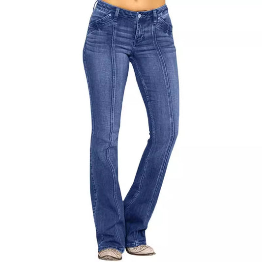 Women's denim low-waist, bone-breaking flared trousers