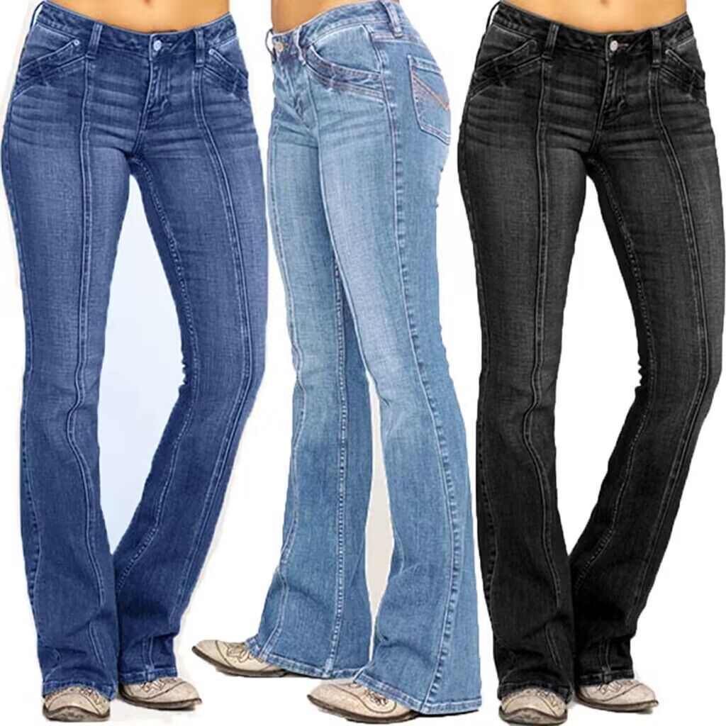 Women's denim low-waist, bone-breaking flared trousers