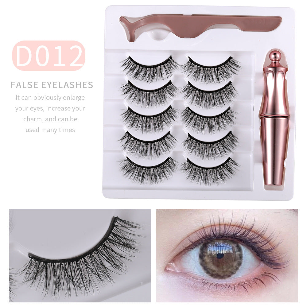 3d imitation mink eyelash suction eyelash 5 pairs with iron eyelash liquid false eyelashes