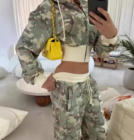 Women's cropped ''army'' cotton hoodie