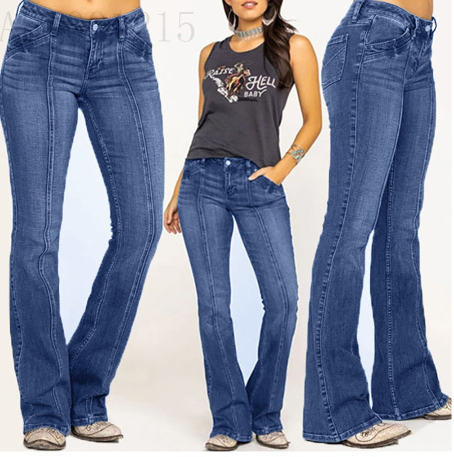 Women's denim low-waist, bone-breaking flared trousers
