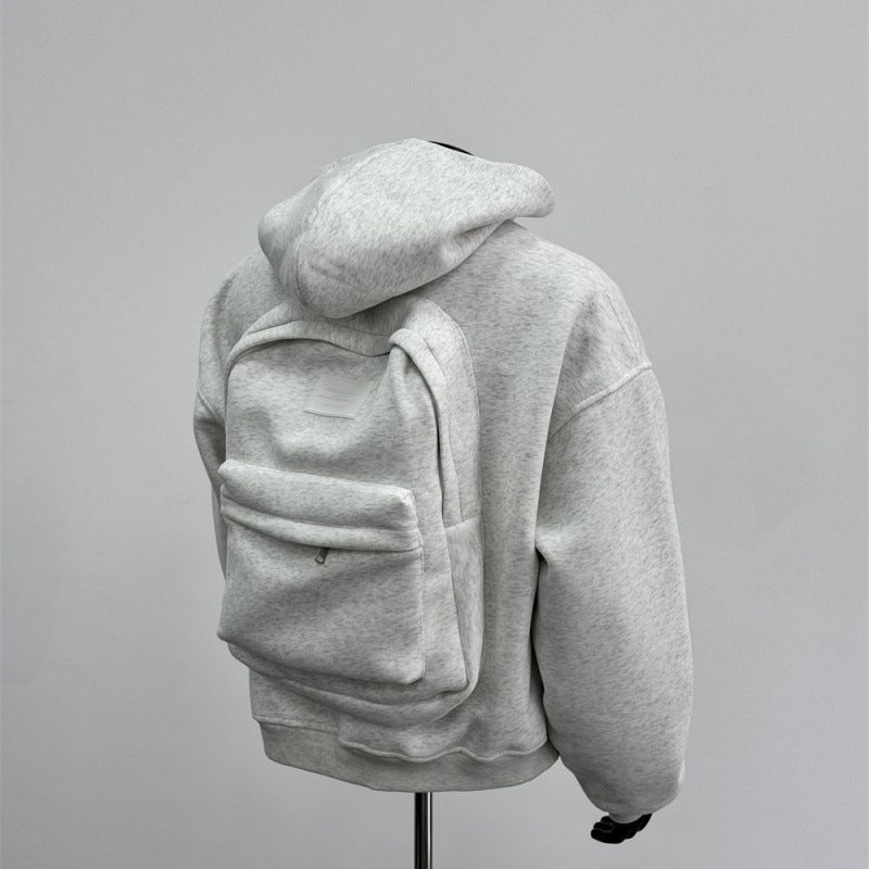 A 300-pound large-sized men's spring hooded sweatshirt with a schoolbag on the back, a men's top in floral grey