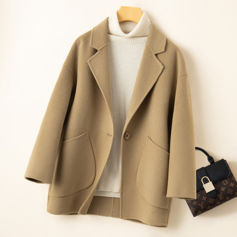 Cocoon type double-sided wool coat female short 24 autumn and winter version new all loose wide version woolen coat