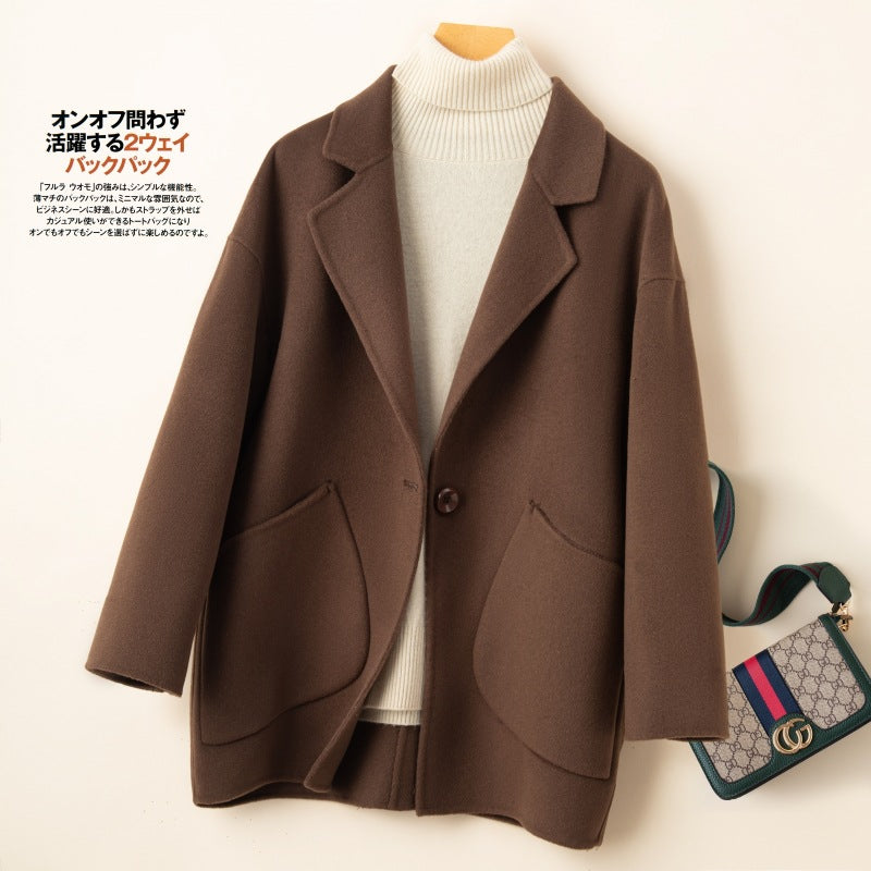 Cocoon type double-sided wool coat female short 24 autumn and winter version new all loose wide version woolen coat
