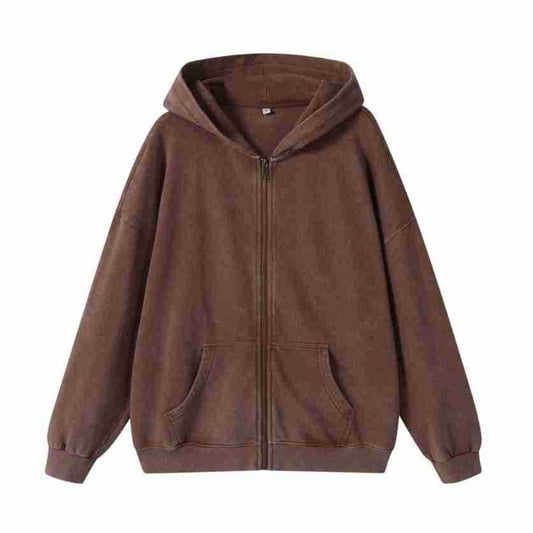 Wash American cardigan hooded sweatshirt, laid-back and loose coat, design sense, top with zipper, spring and autumn