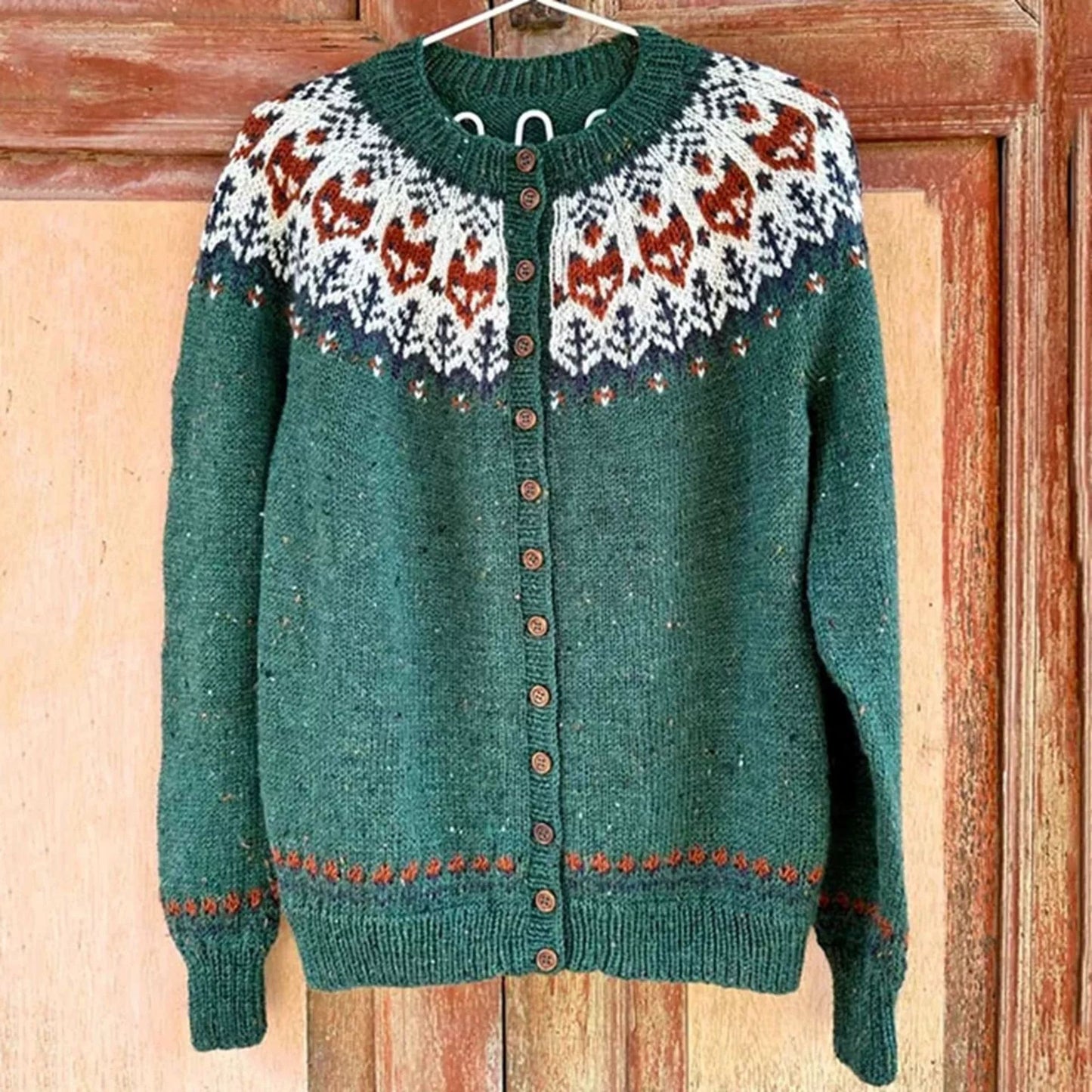 Women's ethnic-style jacquard knitted sweater, women's autumn and winter cardigan, single-ed sweater