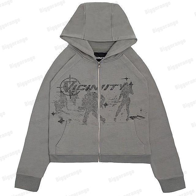 American retro hiphop zipper hoodie, men's unique street style, Harajuku anime print Hoodie long-sleeved jacket
