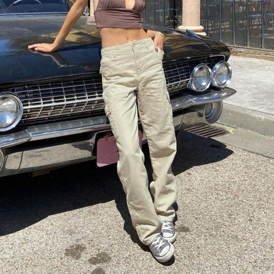 2021 Autumn independent station cross-border new women's pocket stitching high waist straight leg trend street wash jeans