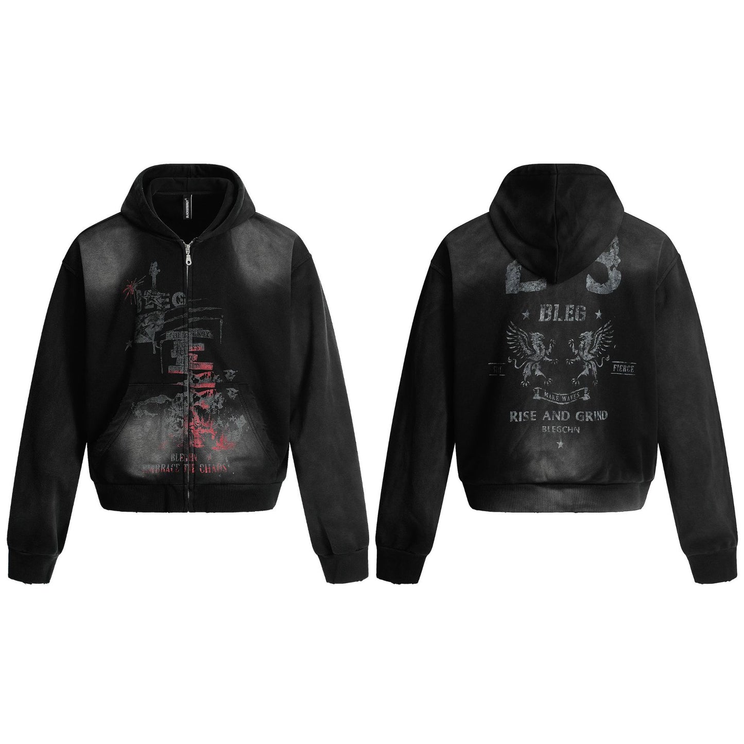 Autumn American street trend design loose hooded sweatshirt cardigan