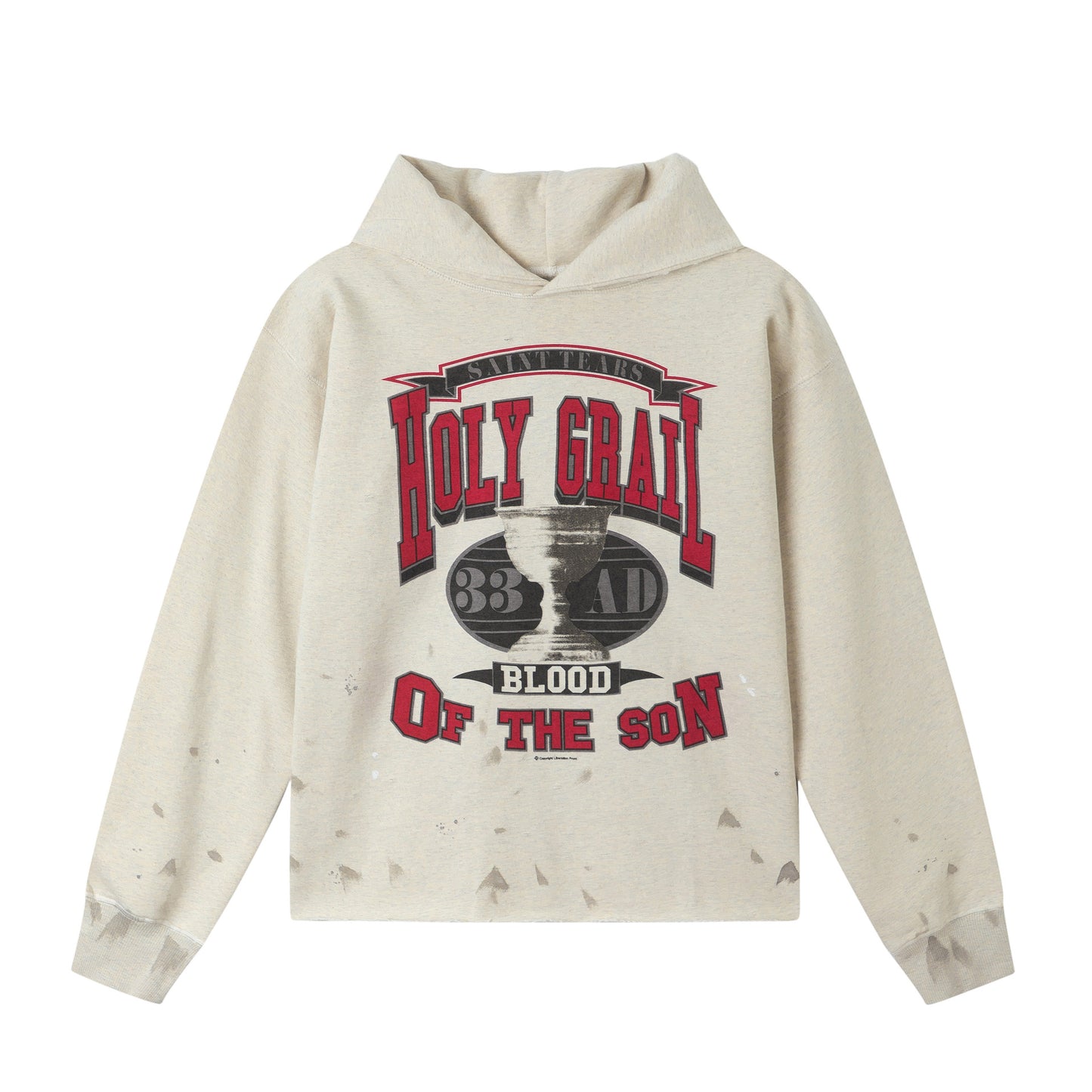 Saint Michael's American street style distressed hoodie, loose hooded pullover hoodie trend
