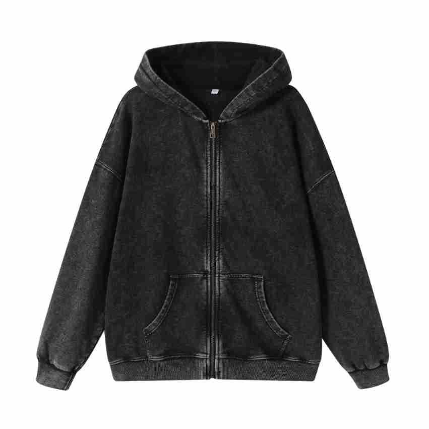 Wash American cardigan hooded sweatshirt, laid-back and loose coat, design sense, top with zipper, spring and autumn