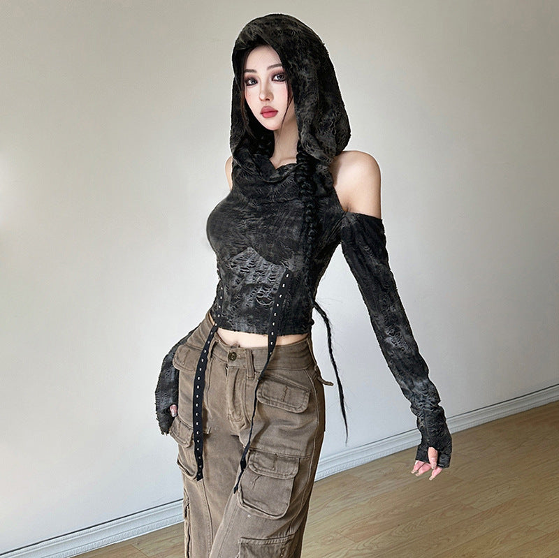 "Wind Autumn Winter Women's streetwear solid-color long-sleeved off-the-shoulder T-shirt for women.