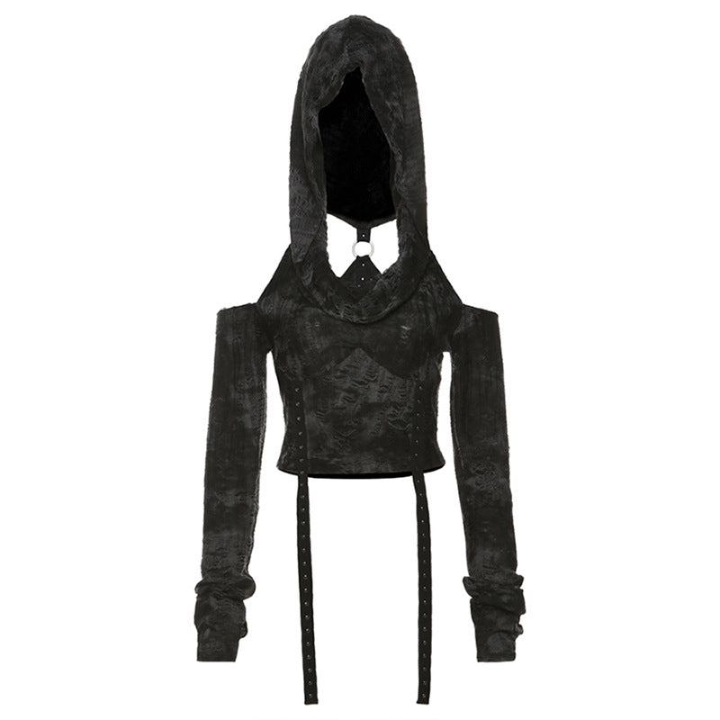 "Wind Autumn Winter Women's streetwear solid-color long-sleeved off-the-shoulder T-shirt for women.