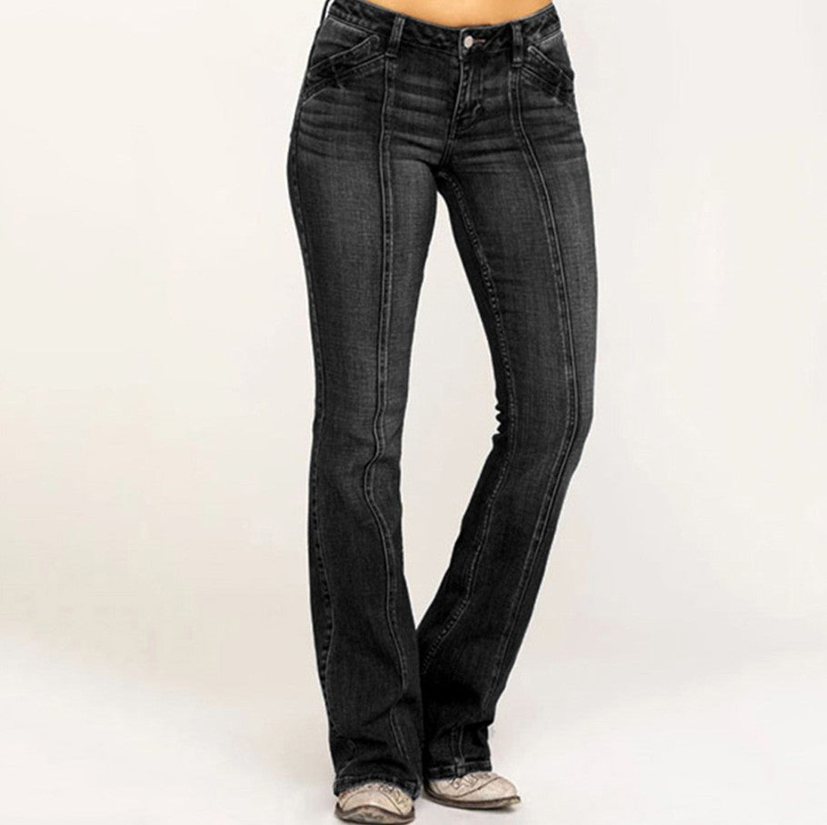 Women's denim low-waist, bone-breaking flared trousers