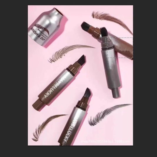 The hairline brush of the eyebrow pencil is used to apply eyebrow paste