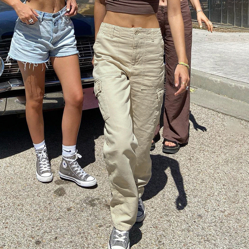 2021 Autumn independent station cross-border new women's pocket stitching high waist straight leg trend street wash jeans