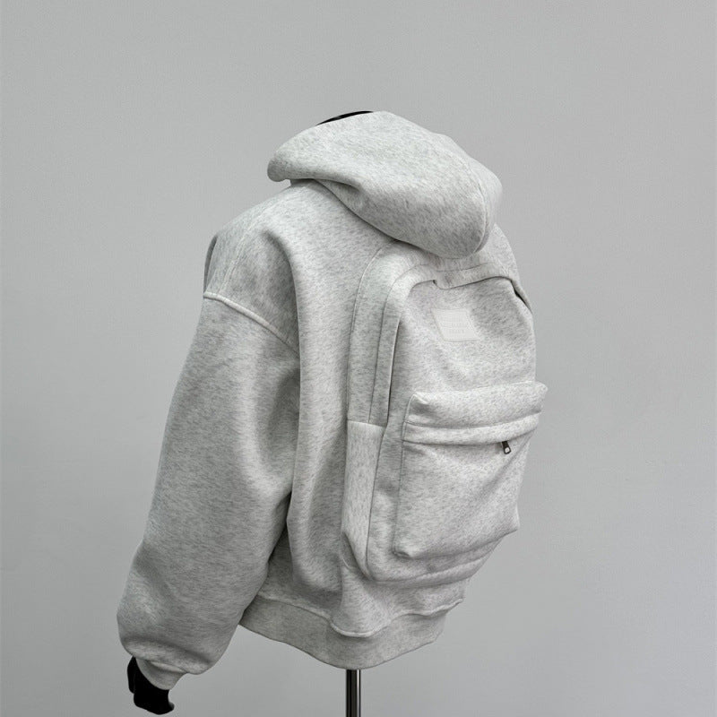 A 300-pound large-sized men's spring hooded sweatshirt with a schoolbag on the back, a men's top in floral grey