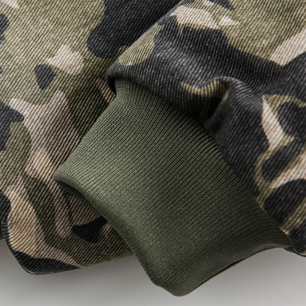 Camouflage hooded cotton-padded jacket for men's winter style, American high street design sense, loose cotton padded and thickened cotton-padded jacket