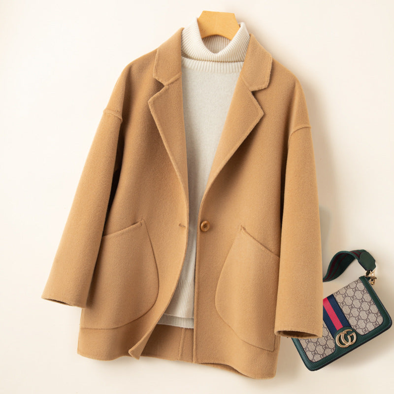 Cocoon type double-sided wool coat female short 24 autumn and winter  version new all loose wide version woolen coat