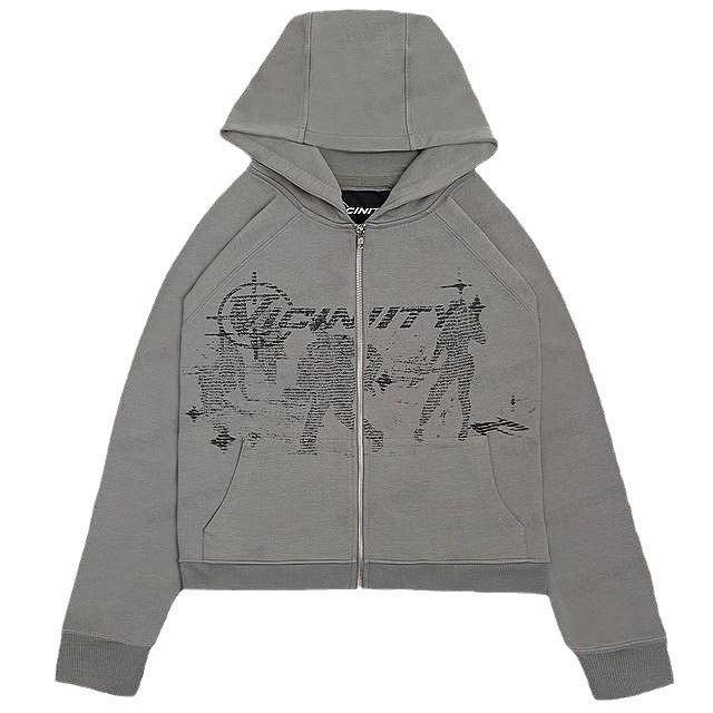 American retro hiphop zipper hoodie, men's unique street style, Harajuku anime print Hoodie long-sleeved jacket