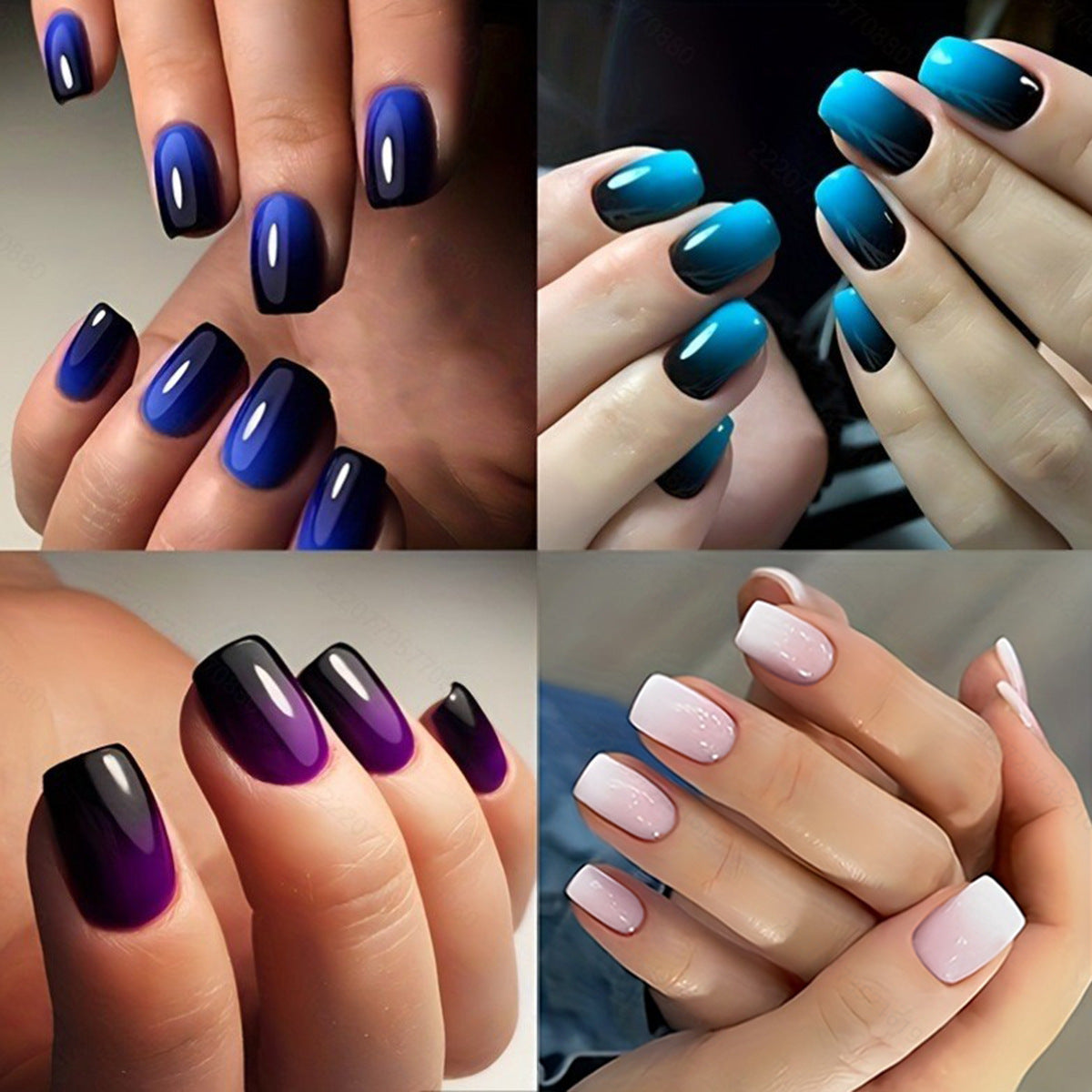 High-end wearing nails, 24-piece solid color gradient short style, whitening wearing nails