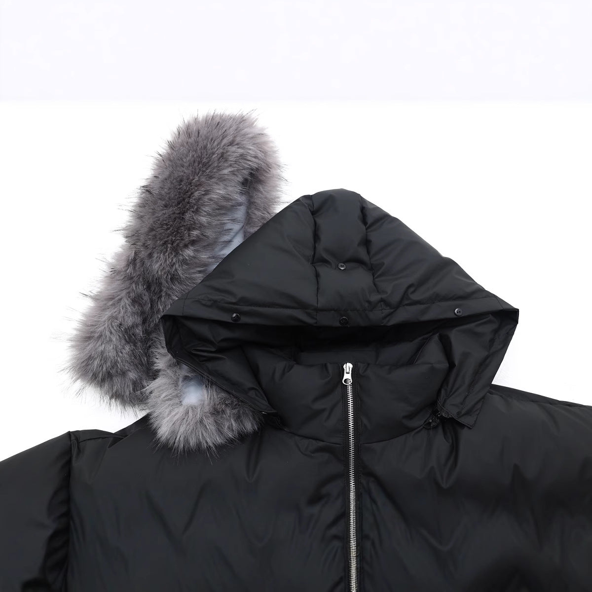 Detachable wool-collared hooded cotton-padded jacket, loose and thick warm bread jacket