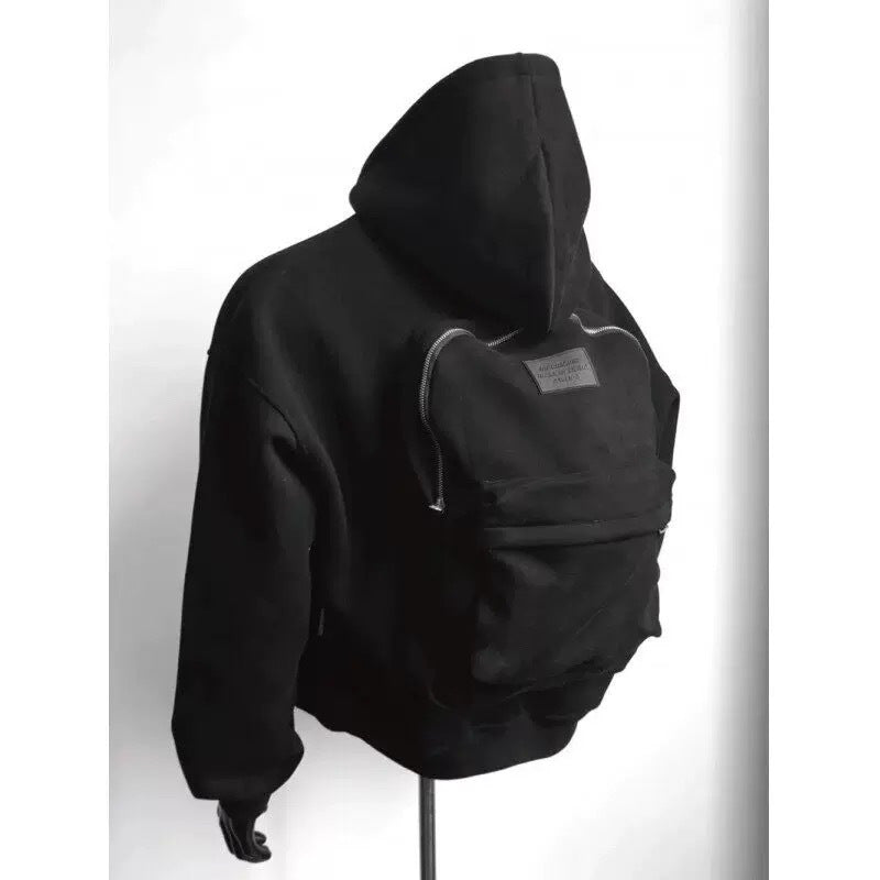 A 300-pound large-sized men's spring hooded sweatshirt with a schoolbag on the back, a men's top in floral grey