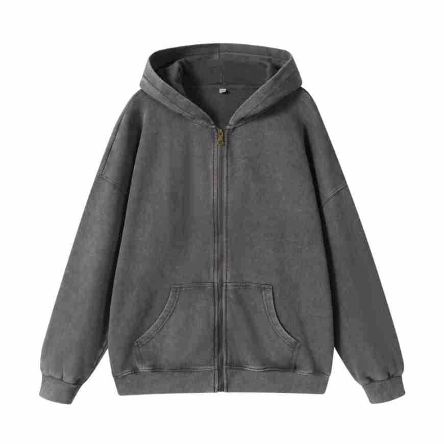 Wash American cardigan hooded sweatshirt, laid-back and loose coat, design sense, top with zipper, spring and autumn