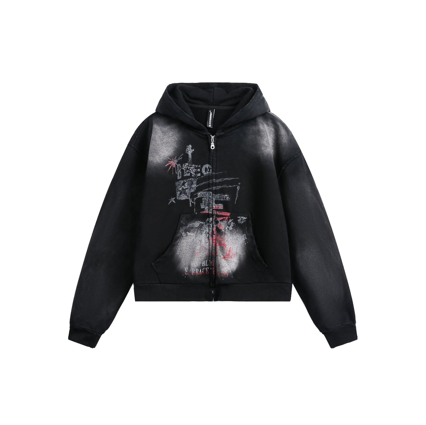 Autumn American street trend design loose hooded sweatshirt cardigan