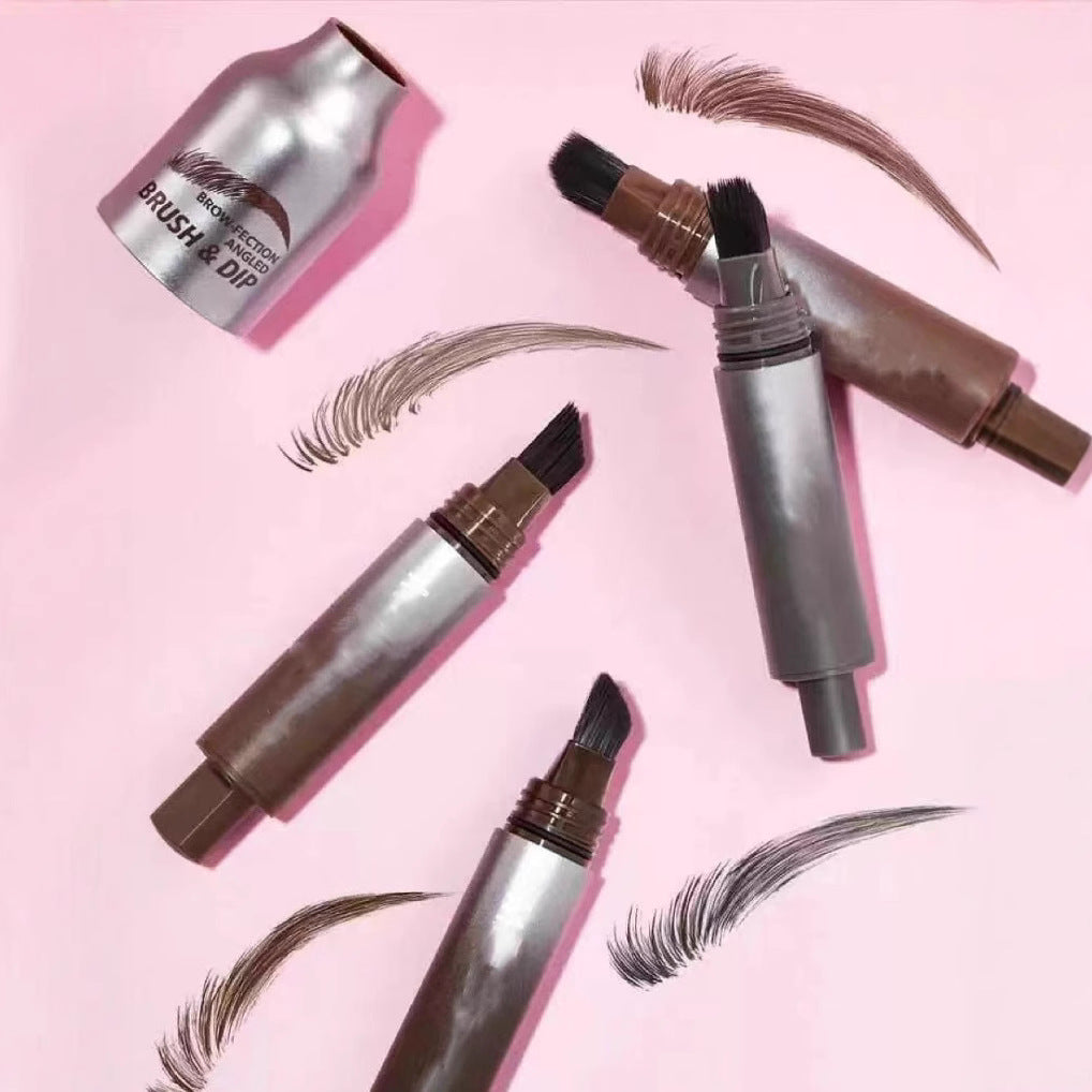 The hairline brush of the eyebrow pencil is used to apply eyebrow paste