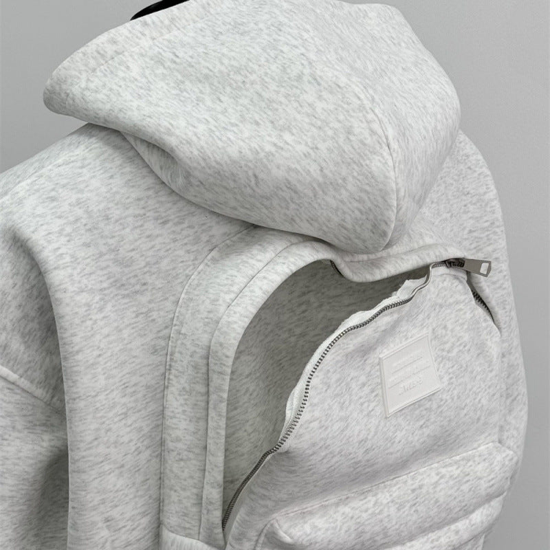 A 300-pound large-sized men's spring hooded sweatshirt with a schoolbag on the back, a men's top in floral grey