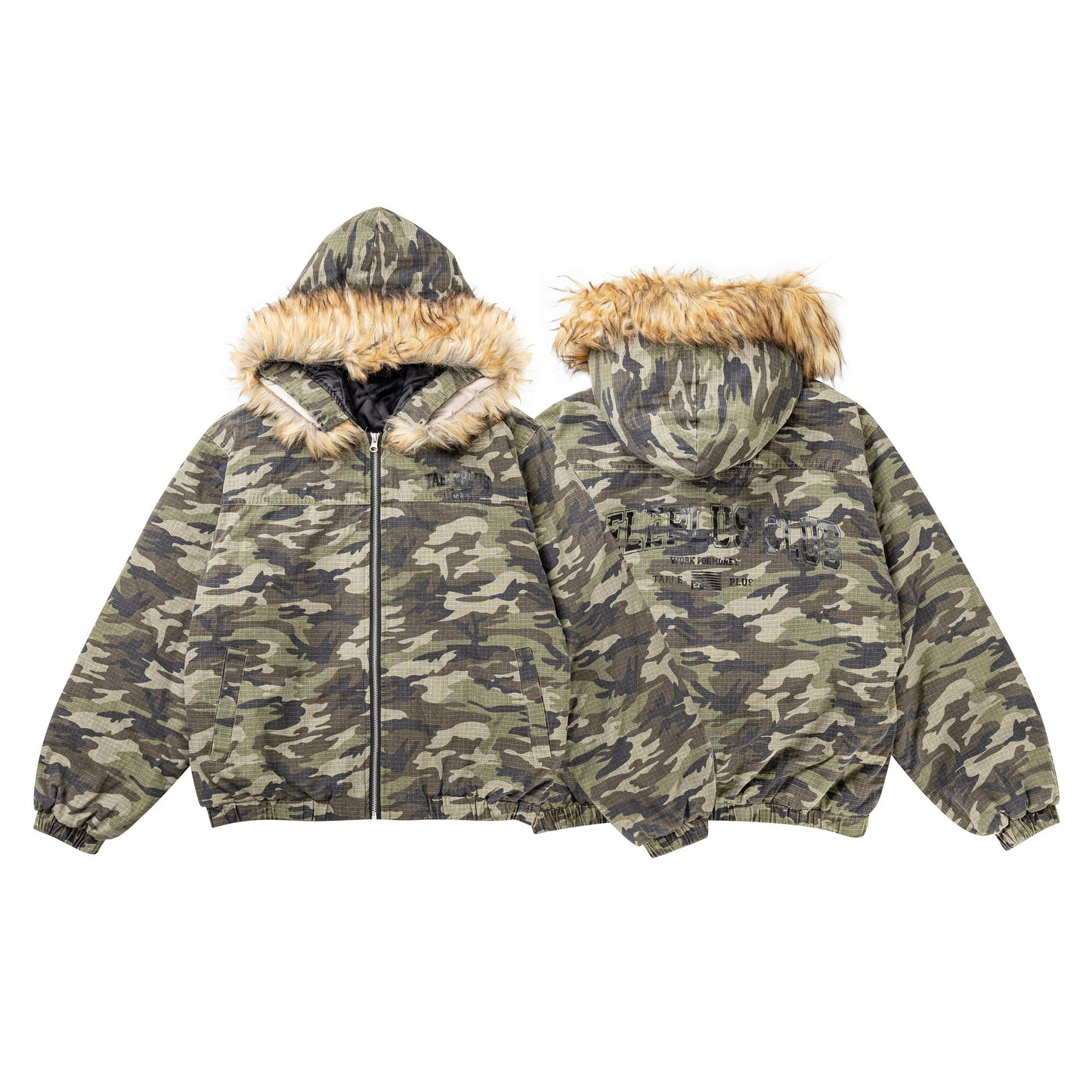 Winter American street trend camouflage detachable wool-neck flight cotton jacket