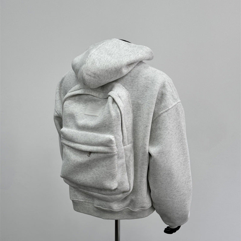 A 300-pound large-sized men's spring hooded sweatshirt with a schoolbag on the back, a men's top in floral grey